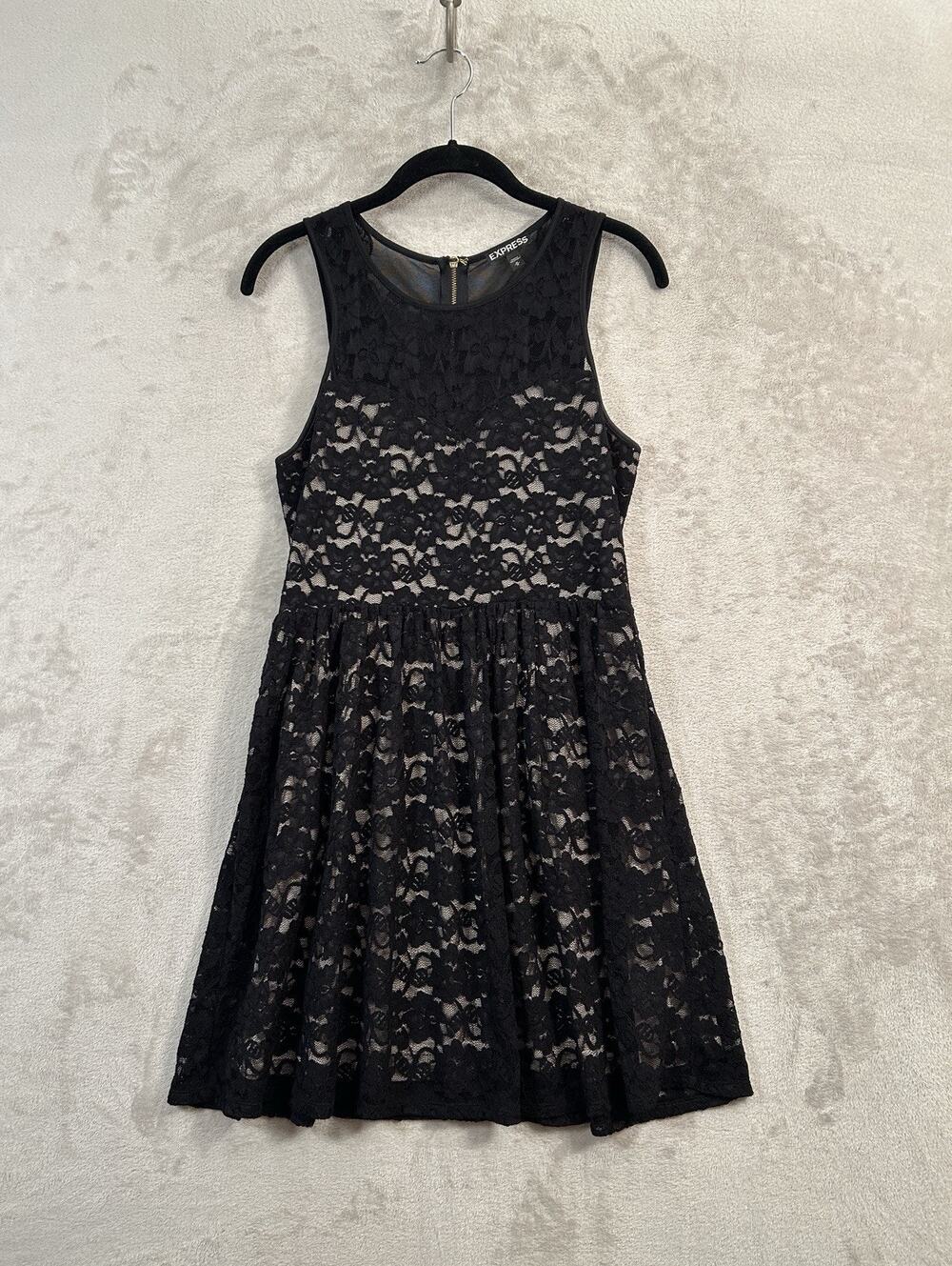 Express Black Floral Lace Naked Dress Size M Whimsigoth Dark Romantic Goth Moody